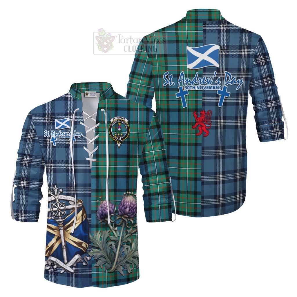 Tartan Vibes Clothing Ferguson (Fergusson) Tartan Ghillie Kilt Shirt Happy St. Andrew's Day Half Tartan Style
