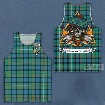 Tartan Vibes Clothing Ferguson (Fergusson) Tartan Men's Tank Top with Family Crest and Bearded Skull Holding Bottles of Whiskey