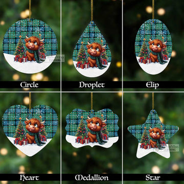 Ferguson (Fergusson) Tartan Christmas Aluminium Ornament with Adorable Highland Coo