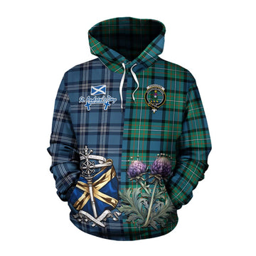 Tartan Vibes Clothing Ferguson (Fergusson) Tartan Cotton Hoodie Happy St. Andrew's Day Half Tartan Style