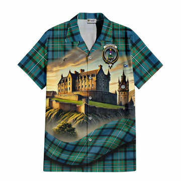 Tartan Vibes Clothing Ferguson (Fergusson) Tartan Family Crest Short Sleeve Button Shirt with Scottish Ancient Castle Style