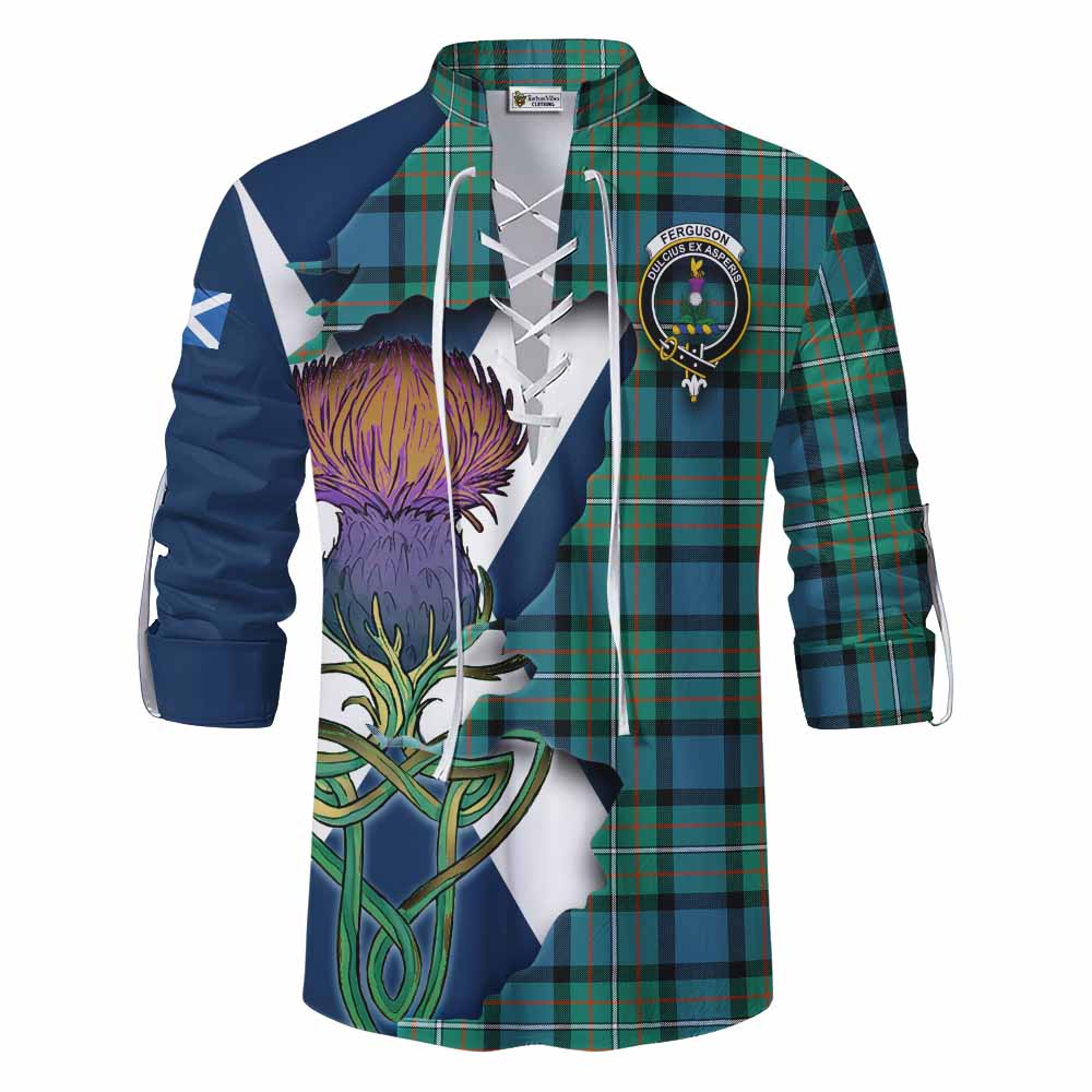 Tartan Vibes Clothing Ferguson (Fergusson) Tartan Family Crest Ghillie Kilt Shirt Scottish Thistle Celtic Inspired