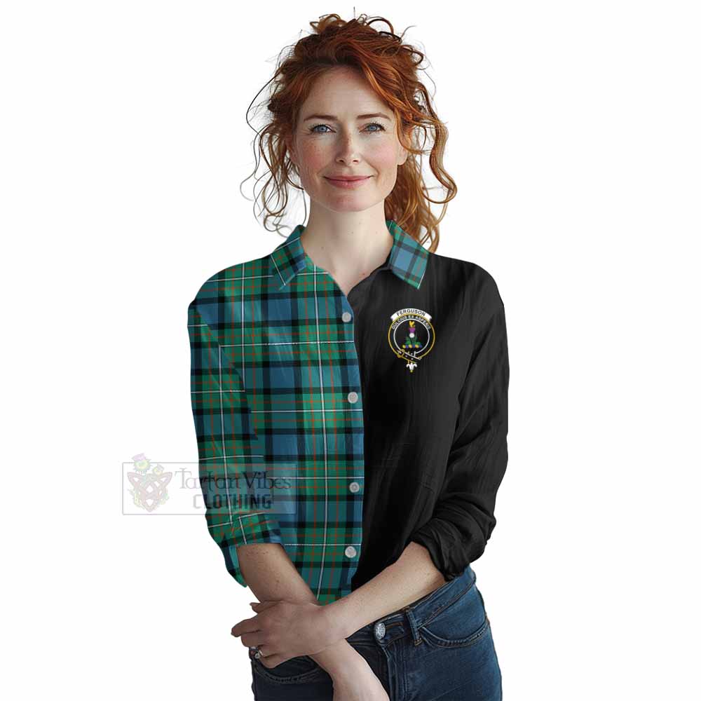 Tartan Vibes Clothing Ferguson (Fergusson) Tartan Women's Casual Shirt with Family Crest and Half Of Me Style
