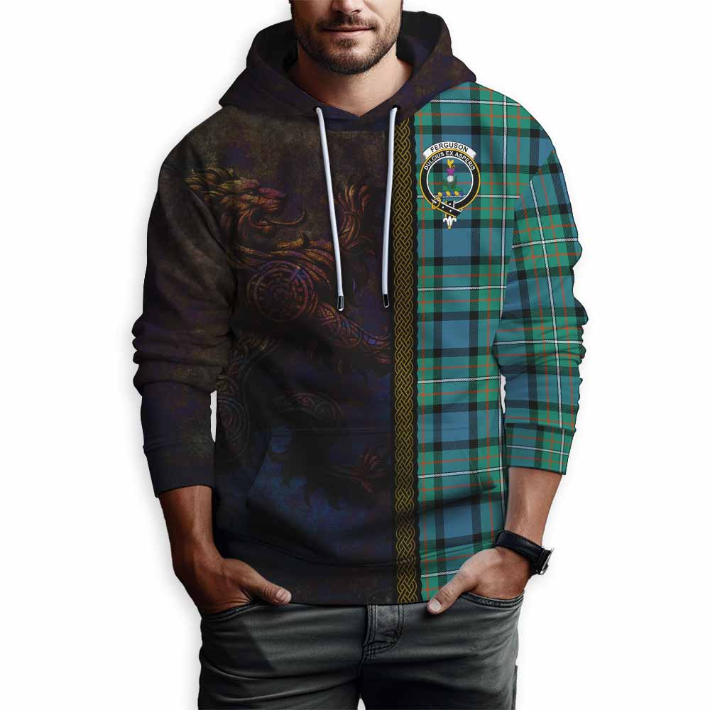 Tartan Vibes Clothing Ferguson (Fergusson) Tartan Family Crest Hoodie Alba Gu Brath Be Brave Lion Ancient Style
