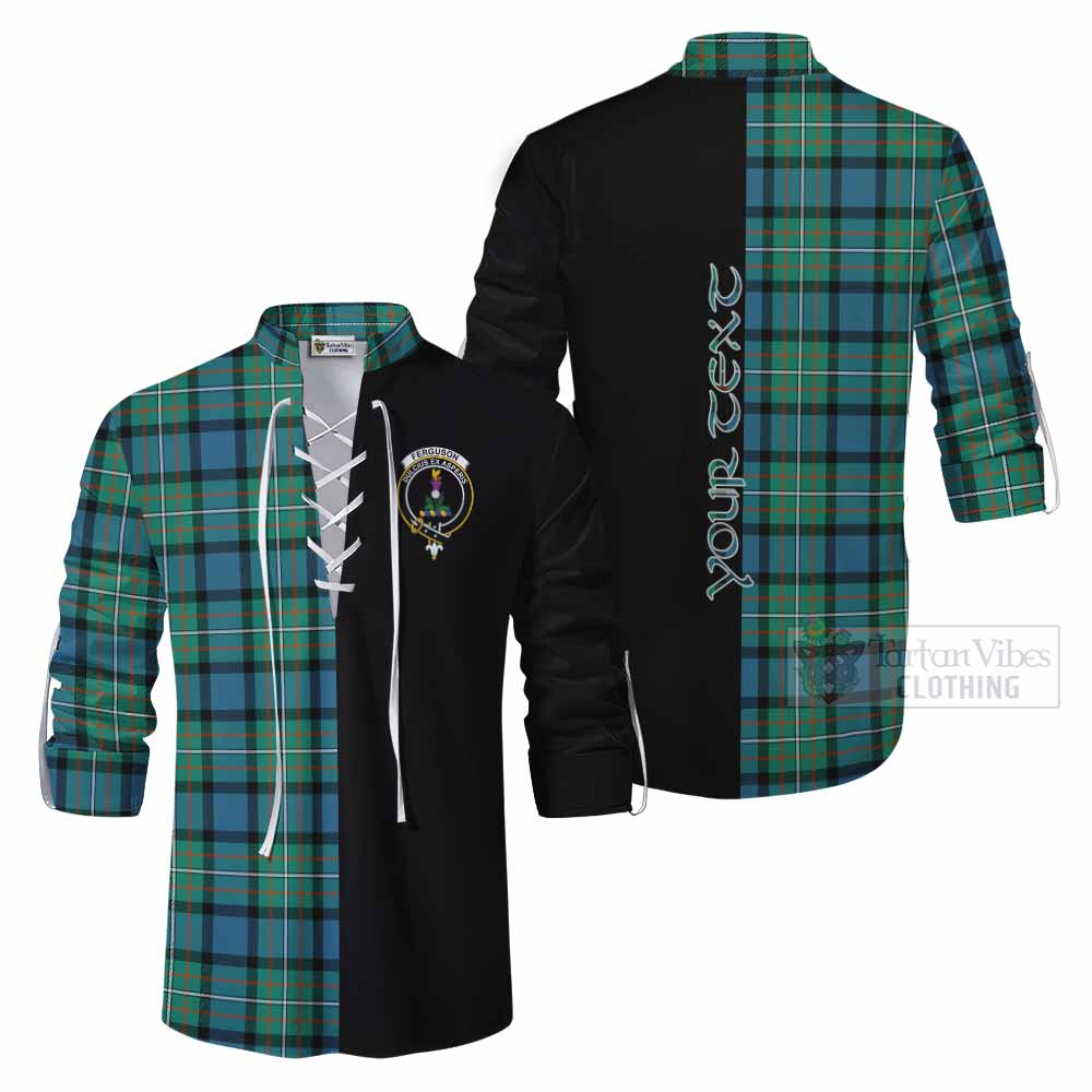 Tartan Vibes Clothing Ferguson (Fergusson) Tartan Ghillie Kilt Shirt with Family Crest and Half Of Me Style