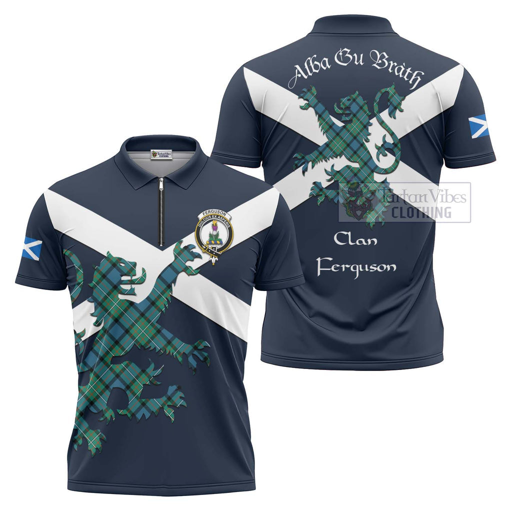 Tartan Vibes Clothing Ferguson (Fergusson) Tartan Lion Rampant Zipper Polo Shirt – Proudly Display Your Heritage with Alba Gu Brath and Clan Name