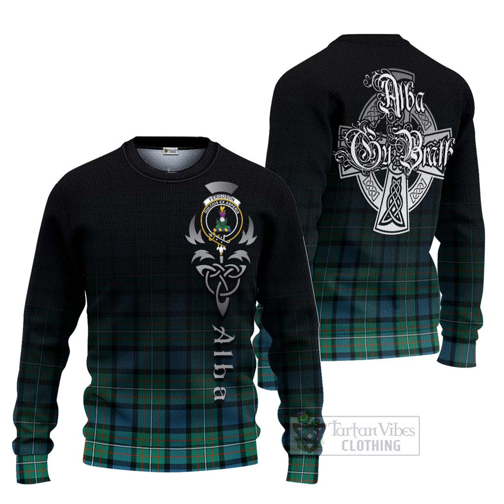 Tartan Vibes Clothing Ferguson (Fergusson) Tartan Knitted Sweater Featuring Alba Gu Brath Family Crest Celtic Inspired