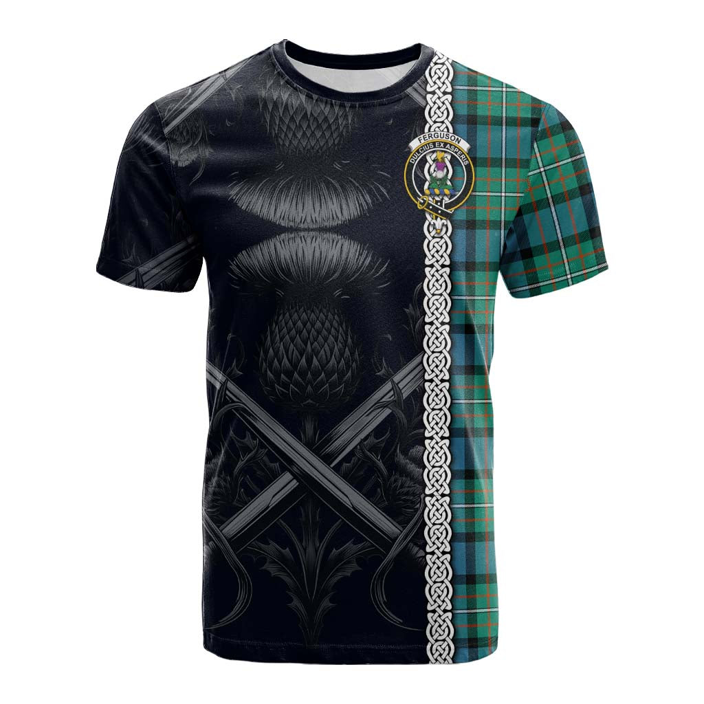 Tartan Vibes Clothing Ferguson (Fergusson) Tartan Cotton T-shirt with Family Crest Cross Sword Thistle Celtic Vibes