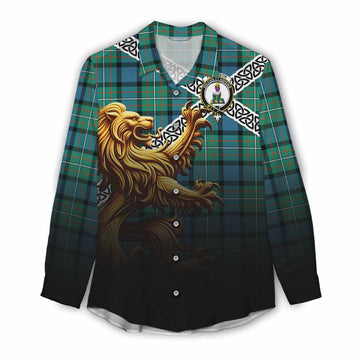 Ferguson (Fergusson) Crest Tartan Women's Casual Shirt with Golden Lion Emblem Celtic Style