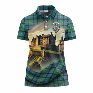 Ferguson (Fergusson) Tartan Family Crest Women's Polo Shirt with Scottish Ancient Castle Style