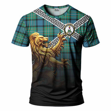 Ferguson (Fergusson) Crest Tartan T-Shirt with Golden Lion Emblem Celtic Style