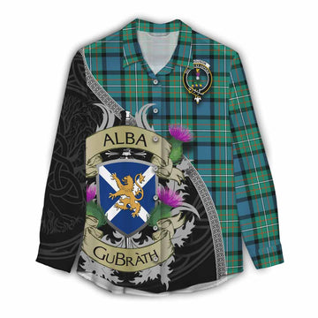 Tartan Vibes Clothing Ferguson (Fergusson) Tartan Family Crest Women's Casual Shirt Lion Rampant Royal Thistle Shield Celtic Inspired
