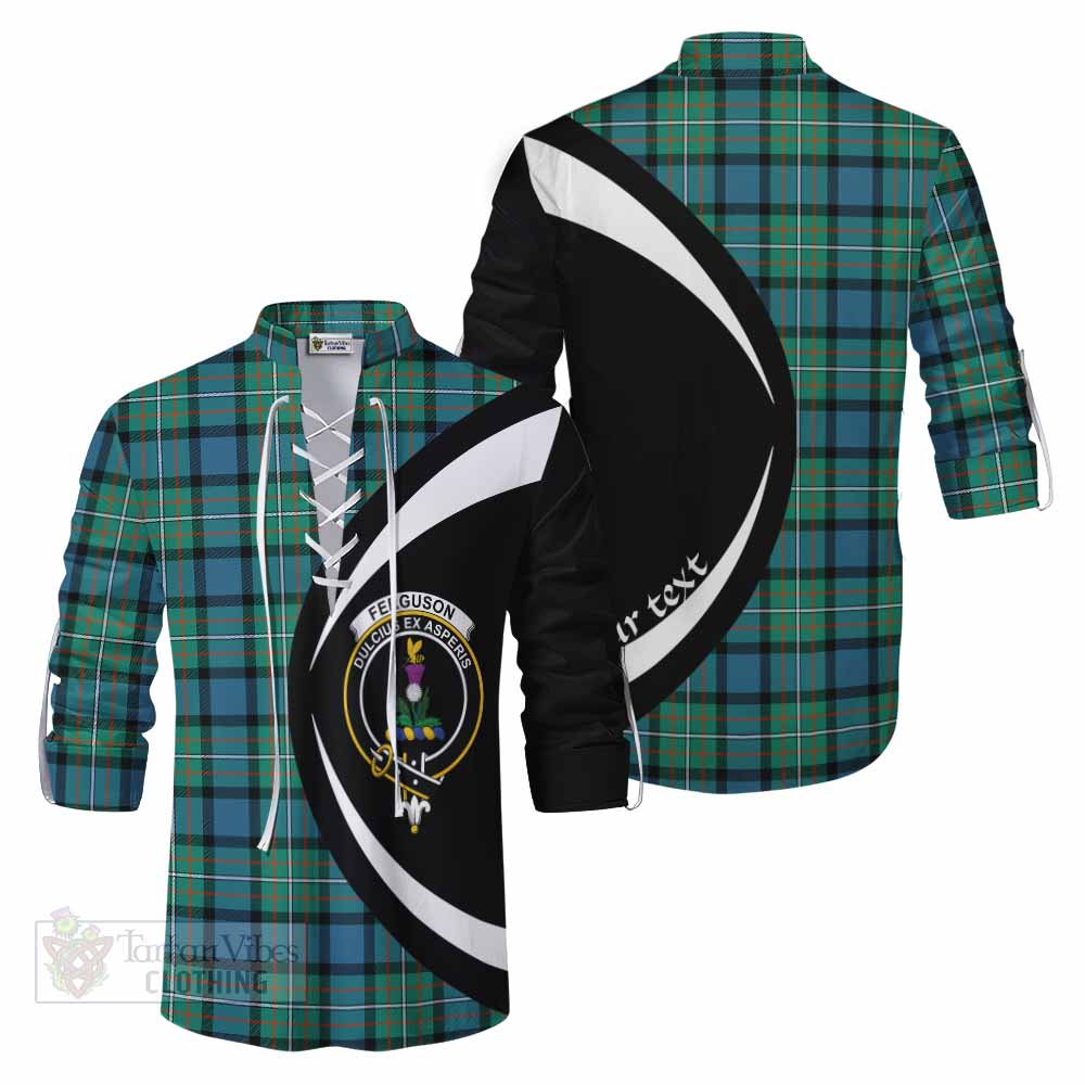 Tartan Vibes Clothing Ferguson (Fergusson) Tartan Ghillie Kilt Shirt with Family Crest Circle Style