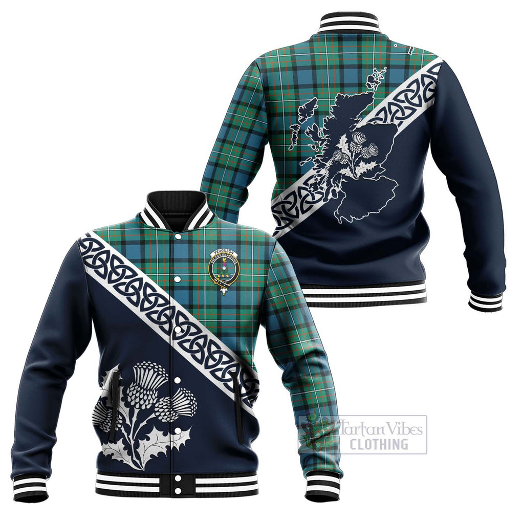 Tartan Vibes Clothing Ferguson (Fergusson) Tartan Baseball Jacket Featuring Thistle and Scotland Map
