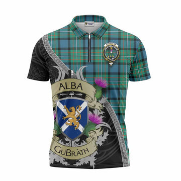 Tartan Vibes Clothing Ferguson (Fergusson) Tartan Family Crest Zipper Polo Shirt Lion Rampant Royal Thistle Shield Celtic Inspired
