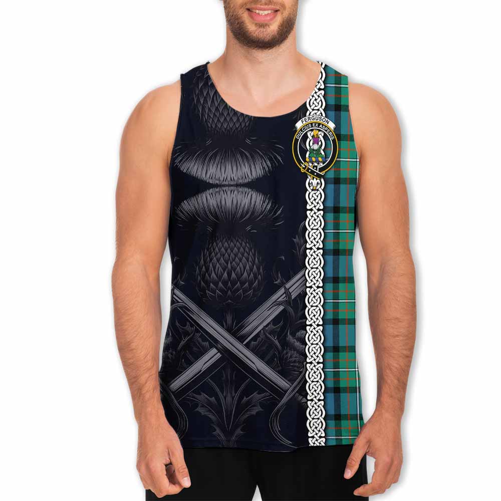 Tartan Vibes Clothing Ferguson (Fergusson) Tartan Men's Tank Top with Family Crest Cross Sword Thistle Celtic Vibes