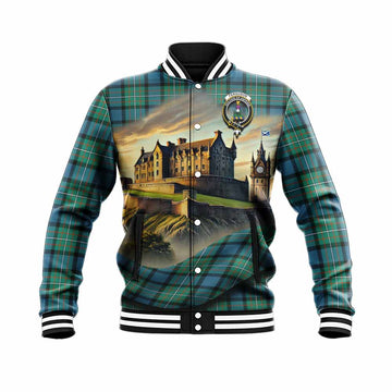 Tartan Vibes Clothing Ferguson (Fergusson) Tartan Family Crest Baseball Jacket with Scottish Ancient Castle Style