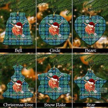 Ferguson (Fergusson) Tartan Christmas Ceramic Ornaments with Twinkle Highland Cattle