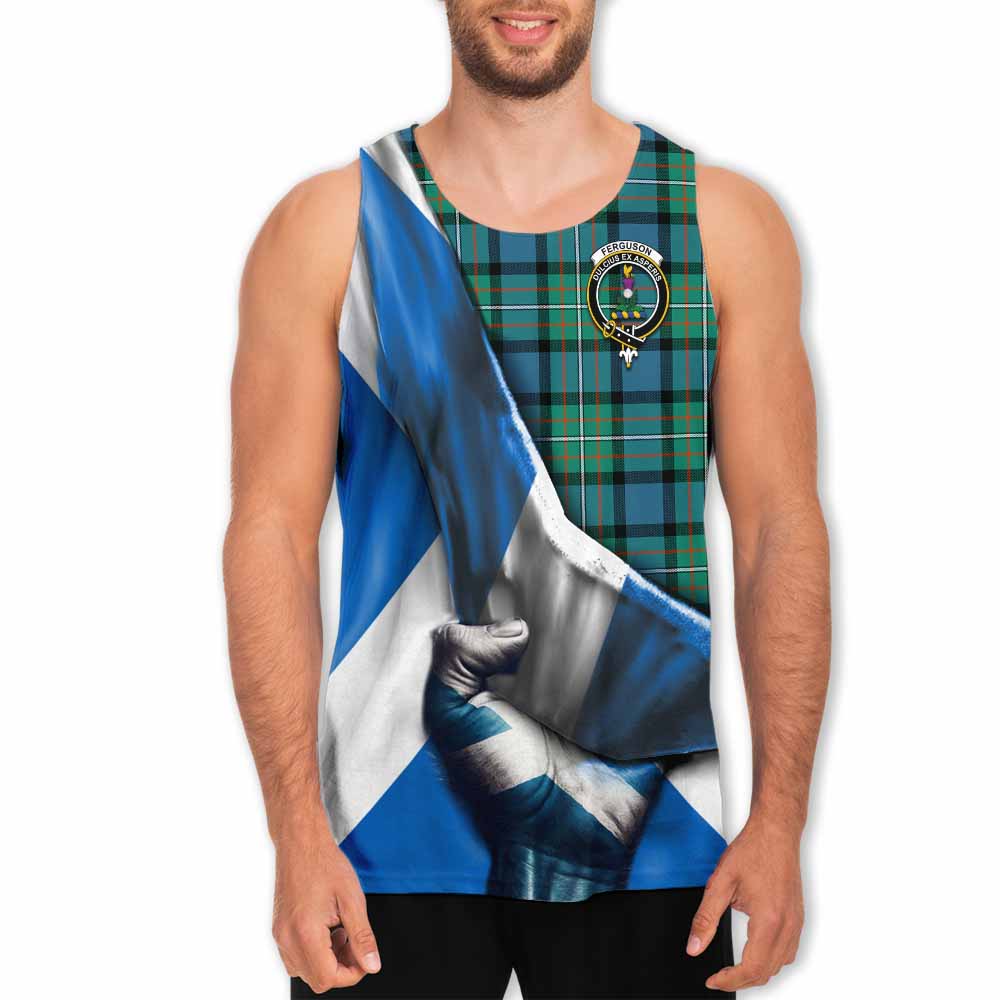Tartan Vibes Clothing Ferguson (Fergusson) Tartan Men's Tank Top with Family Crest Scotland Patriotic Style