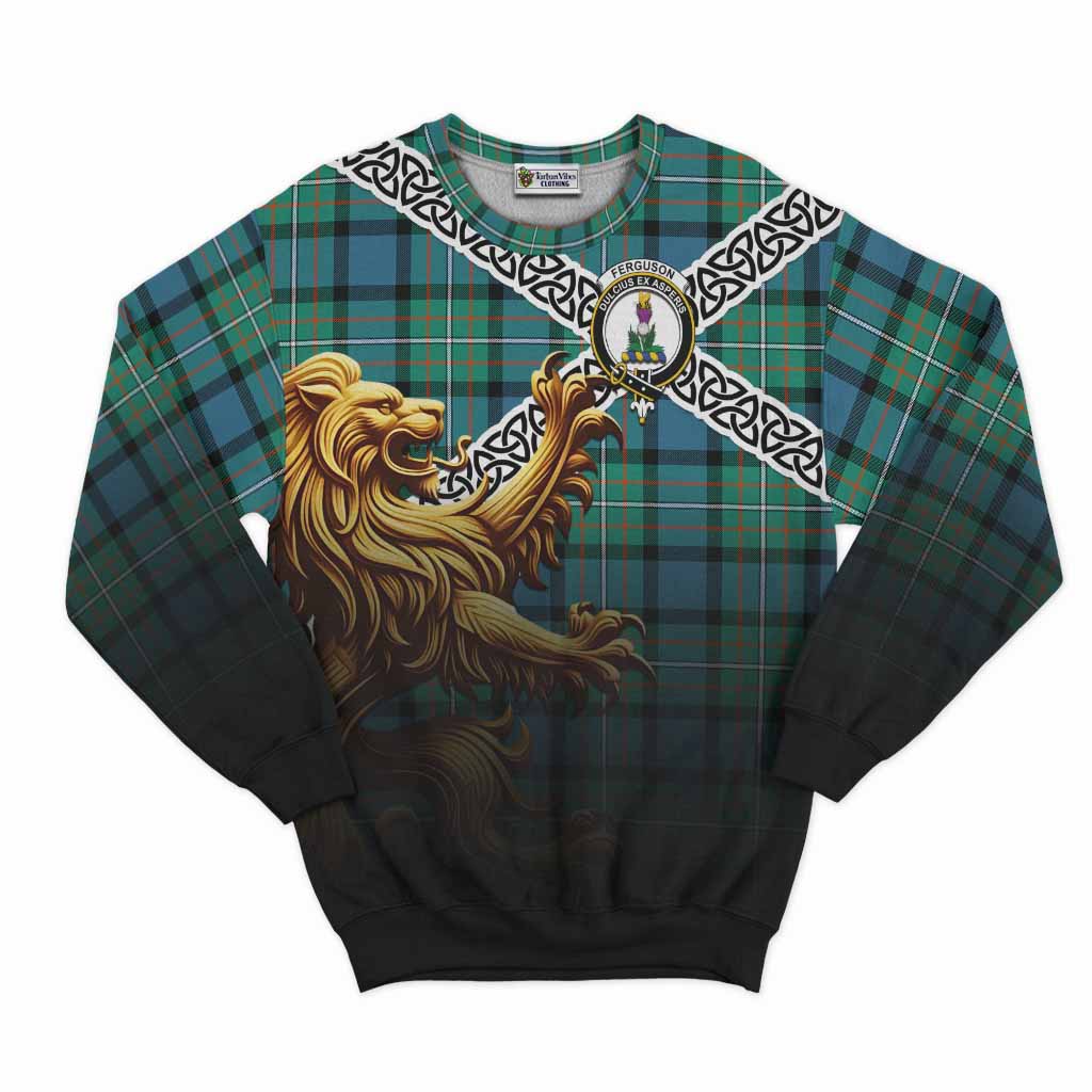 Tartan Vibes Clothing Ferguson (Fergusson) Crest Tartan Sweatshirt with Golden Lion Emblem Celtic Style
