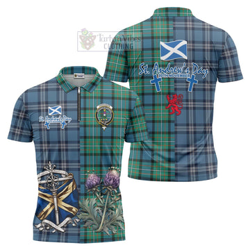 Tartan Vibes Clothing Ferguson (Fergusson) Tartan Zipper Polo Shirt Happy St. Andrew's Day Half Tartan Style