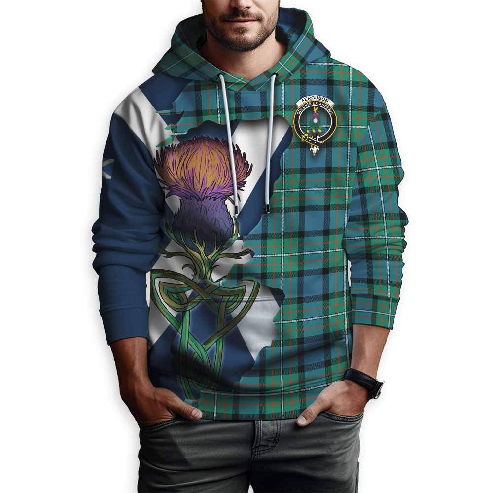 Tartan Vibes Clothing Ferguson (Fergusson) Tartan Family Crest Hoodie Scottish Thistle Celtic Inspired