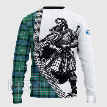 Tartan Vibes Clothing Ferguson (Fergusson) Tartan Clan Crest Knitted Sweater with Highlander Warrior Celtic Style