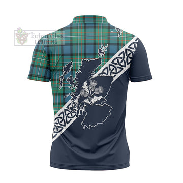 Tartan Vibes Clothing Ferguson (Fergusson) Tartan Zipper Polo Shirt Featuring Thistle and Scotland Map