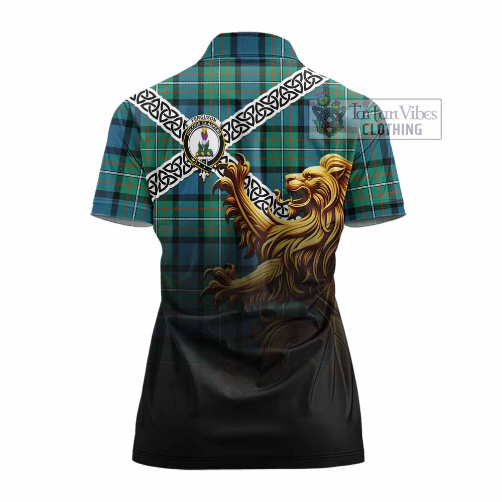 Tartan Vibes Clothing Ferguson (Fergusson) Crest Tartan Women's Polo Shirt with Golden Lion Emblem Celtic Style