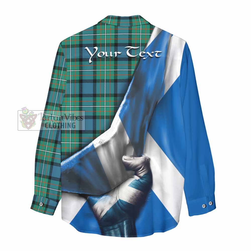 Tartan Vibes Clothing Ferguson (Fergusson) Tartan Women's Casual Shirt with Family Crest Scotland Patriotic Style