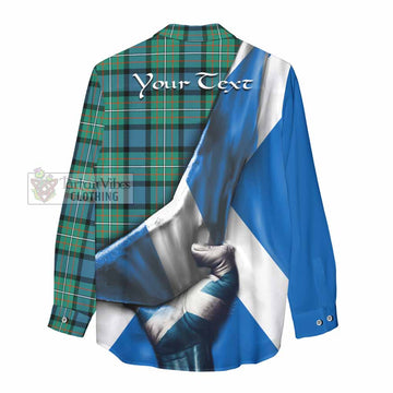 Tartan Vibes Clothing Ferguson (Fergusson) Tartan Women's Casual Shirt with Family Crest Scotland Patriotic Style