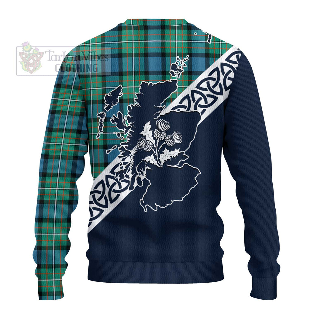 Tartan Vibes Clothing Ferguson (Fergusson) Tartan Knitted Sweater Featuring Thistle and Scotland Map