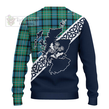 Tartan Vibes Clothing Ferguson (Fergusson) Tartan Knitted Sweater Featuring Thistle and Scotland Map