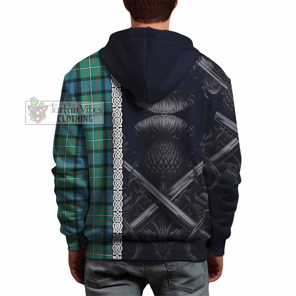 Tartan Vibes Clothing Ferguson (Fergusson) Tartan Hoodie with Family Crest Cross Sword Thistle Celtic Vibes