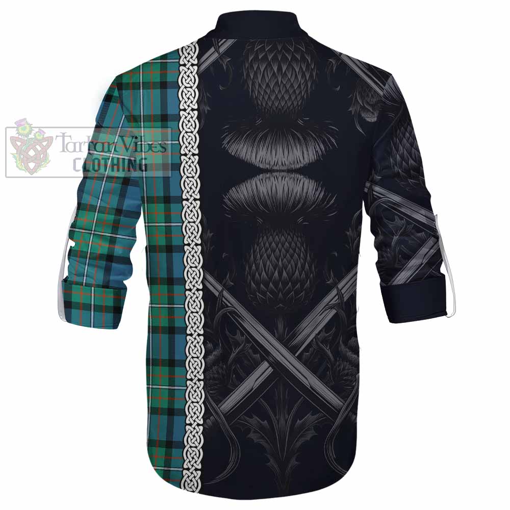 Tartan Vibes Clothing Ferguson (Fergusson) Tartan Ghillie Kilt Shirt with Family Crest Cross Sword Thistle Celtic Vibes