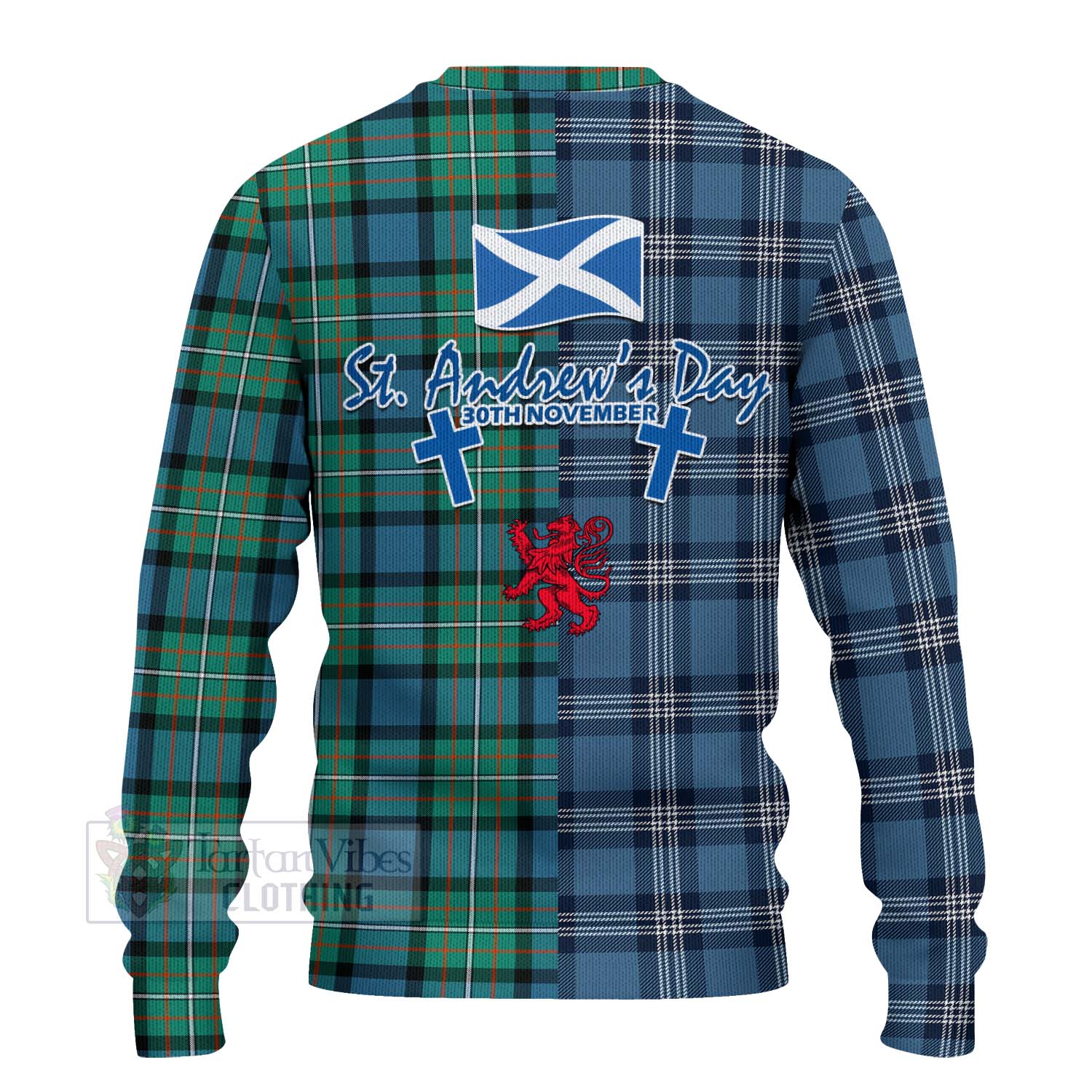 Tartan Vibes Clothing Ferguson (Fergusson) Tartan Knitted Sweater Happy St. Andrew's Day Half Tartan Style