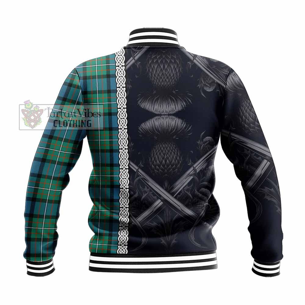 Tartan Vibes Clothing Ferguson (Fergusson) Tartan Baseball Jacket with Family Crest Cross Sword Thistle Celtic Vibes