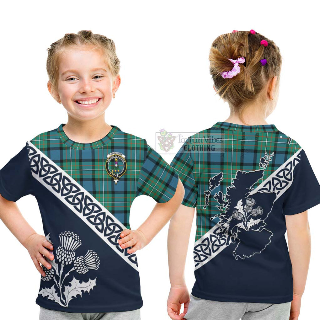 Tartan Vibes Clothing Ferguson (Fergusson) Tartan Kid T-Shirt Featuring Thistle and Scotland Map