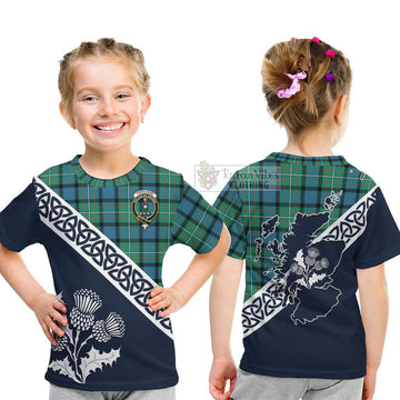 Tartan Vibes Clothing Ferguson (Fergusson) Tartan Kid T-Shirt Featuring Thistle and Scotland Map