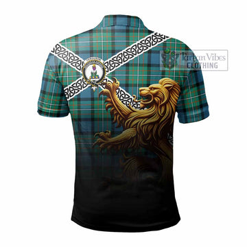 Ferguson (Fergusson) Crest Tartan Polo Shirt with Golden Lion Emblem Celtic Style