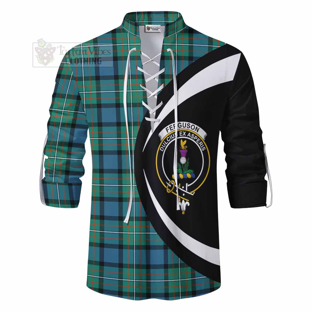 Tartan Vibes Clothing Ferguson (Fergusson) Tartan Ghillie Kilt Shirt with Family Crest Circle Style