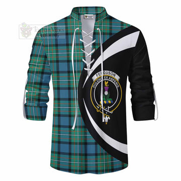 Tartan Vibes Clothing Ferguson (Fergusson) Tartan Ghillie Kilt Shirt with Family Crest Circle Style