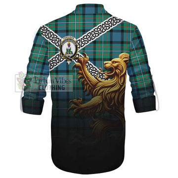 Ferguson (Fergusson) Crest Tartan Ghillie Kilt Shirt with Golden Lion Emblem Celtic Style