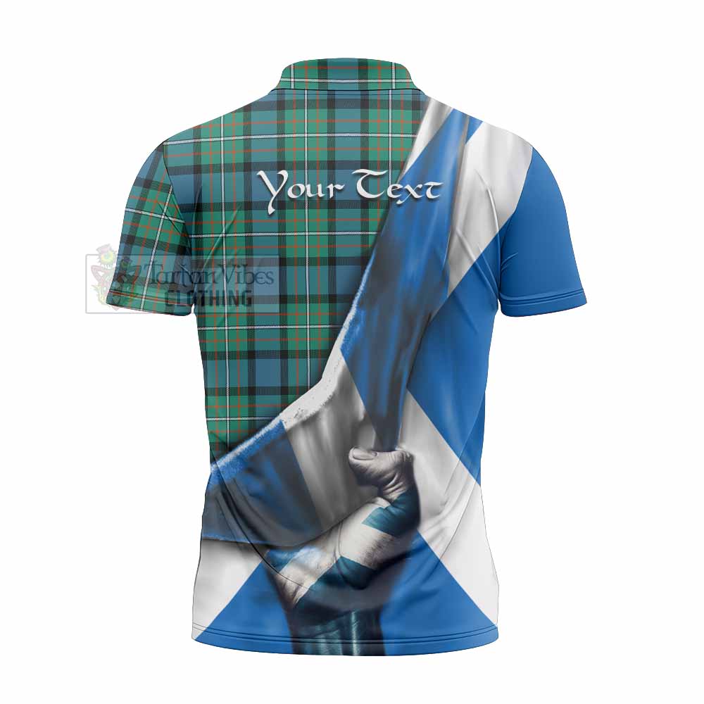 Tartan Vibes Clothing Ferguson (Fergusson) Tartan Zipper Polo Shirt with Family Crest Scotland Patriotic Style