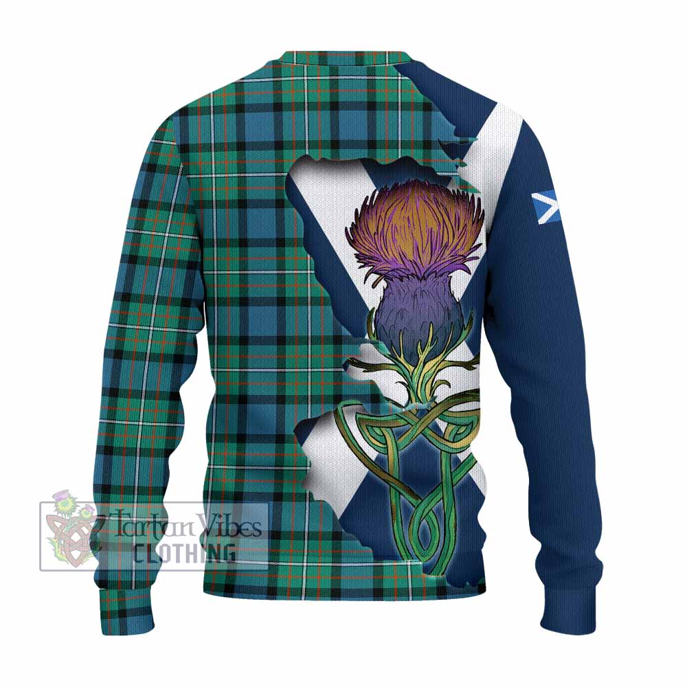 Tartan Vibes Clothing Ferguson (Fergusson) Tartan Family Crest Knitted Sweater Scottish Thistle Celtic Inspired