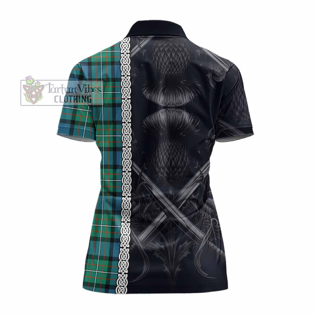 Tartan Vibes Clothing Ferguson (Fergusson) Tartan Women's Polo Shirt with Family Crest Cross Sword Thistle Celtic Vibes