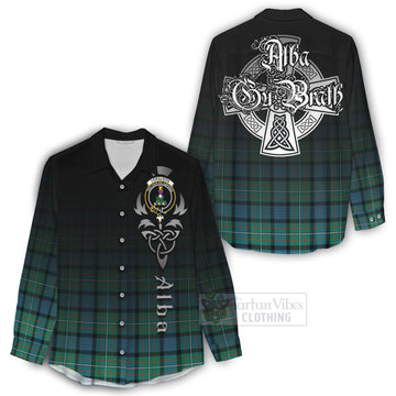 Tartan Vibes Clothing Ferguson (Fergusson) Tartan Women's Casual Shirt Featuring Alba Gu Brath Family Crest Celtic Inspired