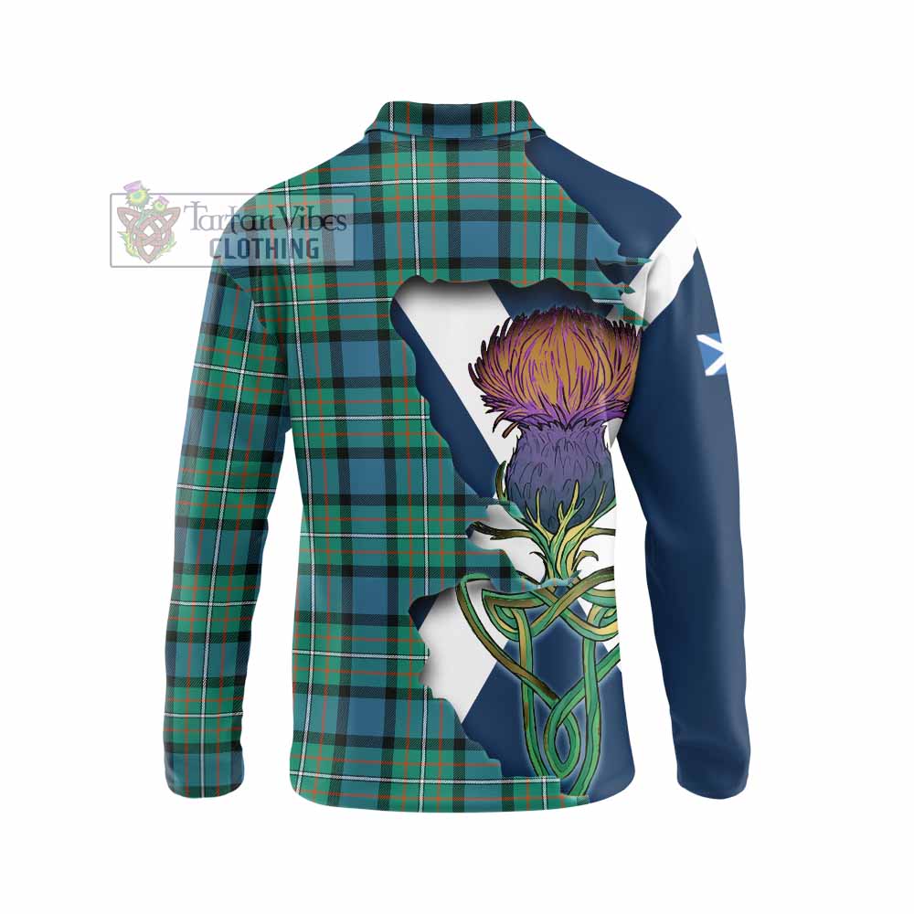Tartan Vibes Clothing Ferguson (Fergusson) Tartan Family Crest Long Sleeve Polo Shirt Scottish Thistle Celtic Inspired