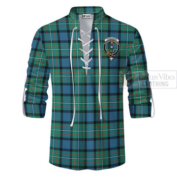 Tartan Vibes Clothing Ferguson (Fergusson) Tartan Ghillie Kilt Shirt with Family Crest Celtic Skull Style