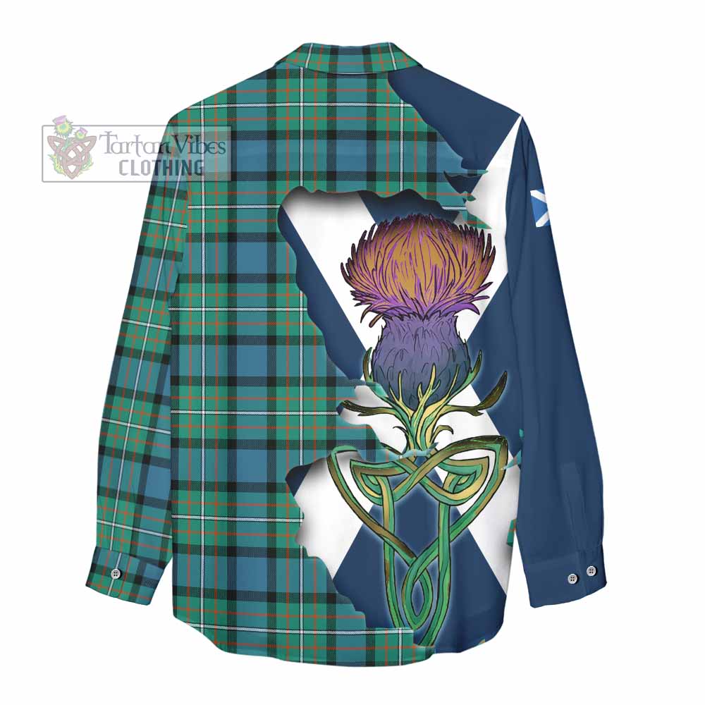 Tartan Vibes Clothing Ferguson (Fergusson) Tartan Family Crest Women's Casual Shirt Scottish Thistle Celtic Inspired